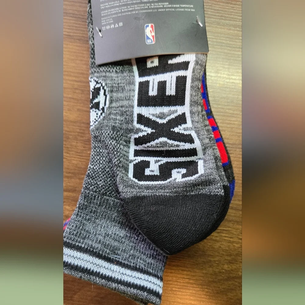 NBA 76ers 3 Pack Kids Gray and Blue Quarter Socks